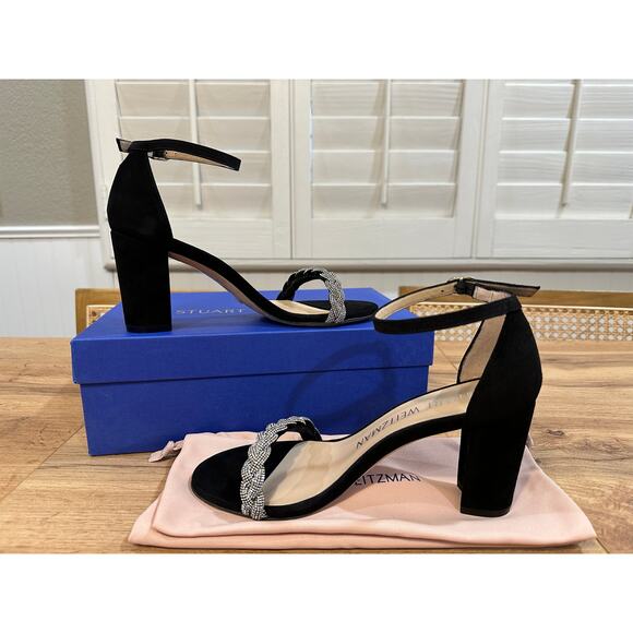 Stuart Weitzman Nearlynude Highshine Sandal Black Suede Sz 7 NIB Elegant Dressy - Picture 5 of 12
